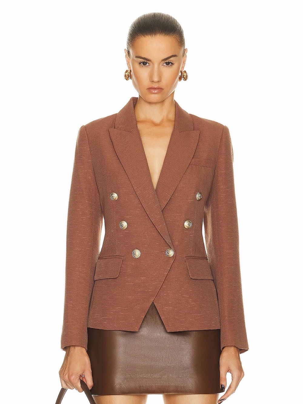 L’Agence 2 Kenzie Double Breasted Blazer in Fawn Brown & Ivory